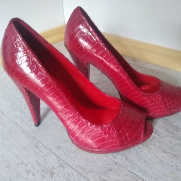 Aldo Shoes - Aldo Red Snake Skin Peep Toe High Heel Size 8